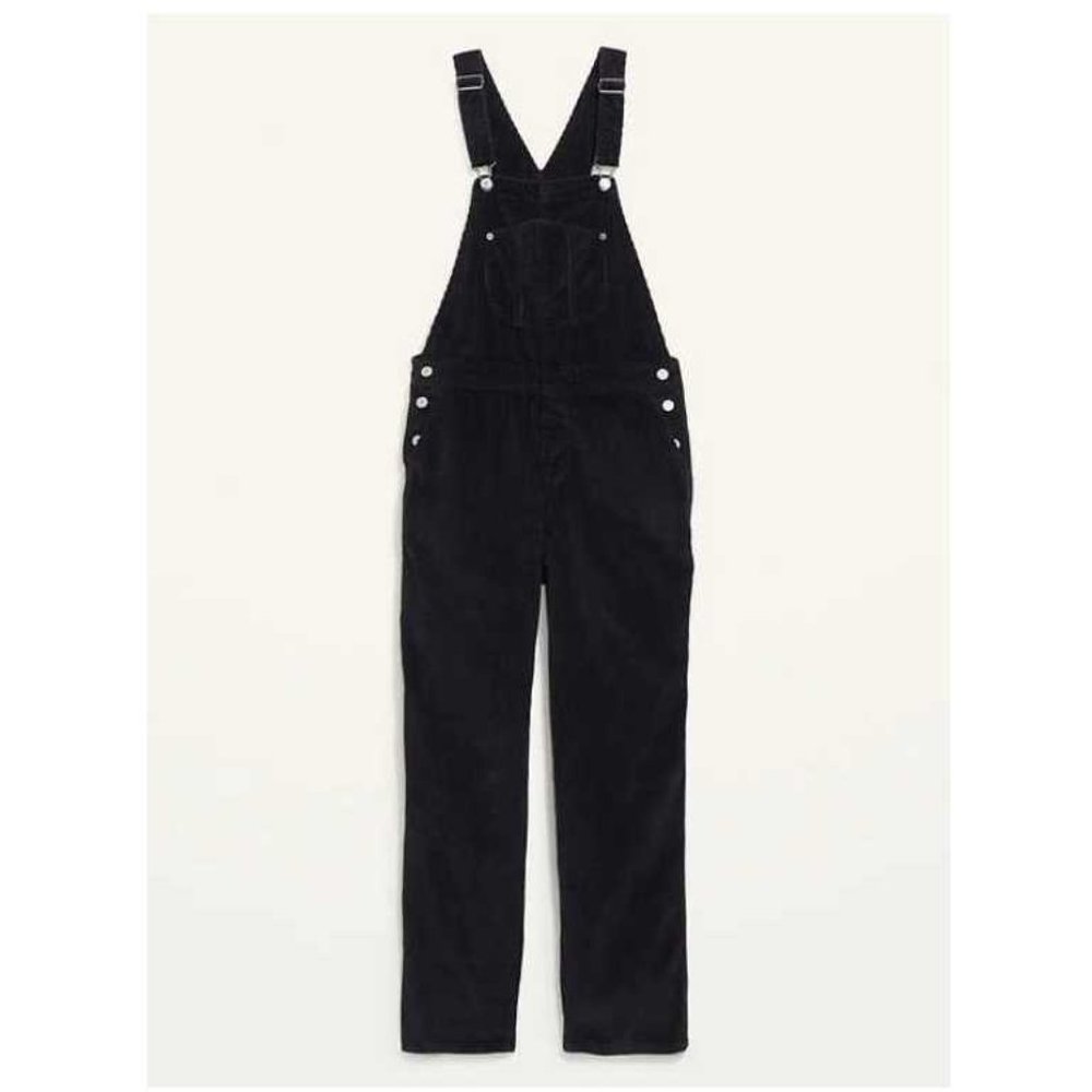 New women's Old Navy dark navy corduroy slouchy straight workwear overalls - Picture 2 of 5